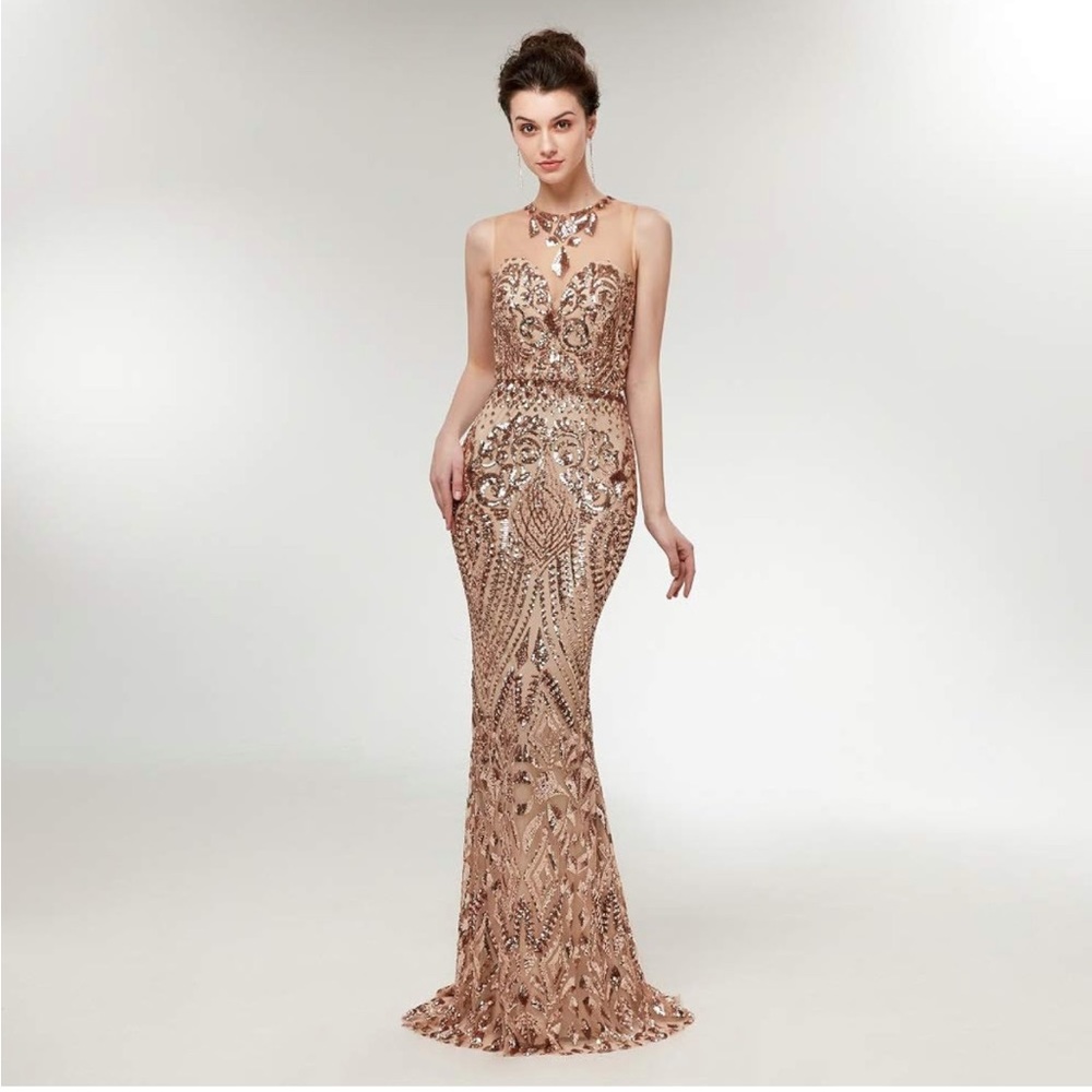 NWT Gold Sequin Mermaid Evening Gown